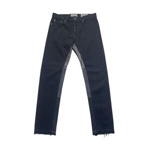 Leather paneled denim